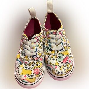 EUC TODDLER girl slip on Van’s size 10 Corgi’s/Rainbows